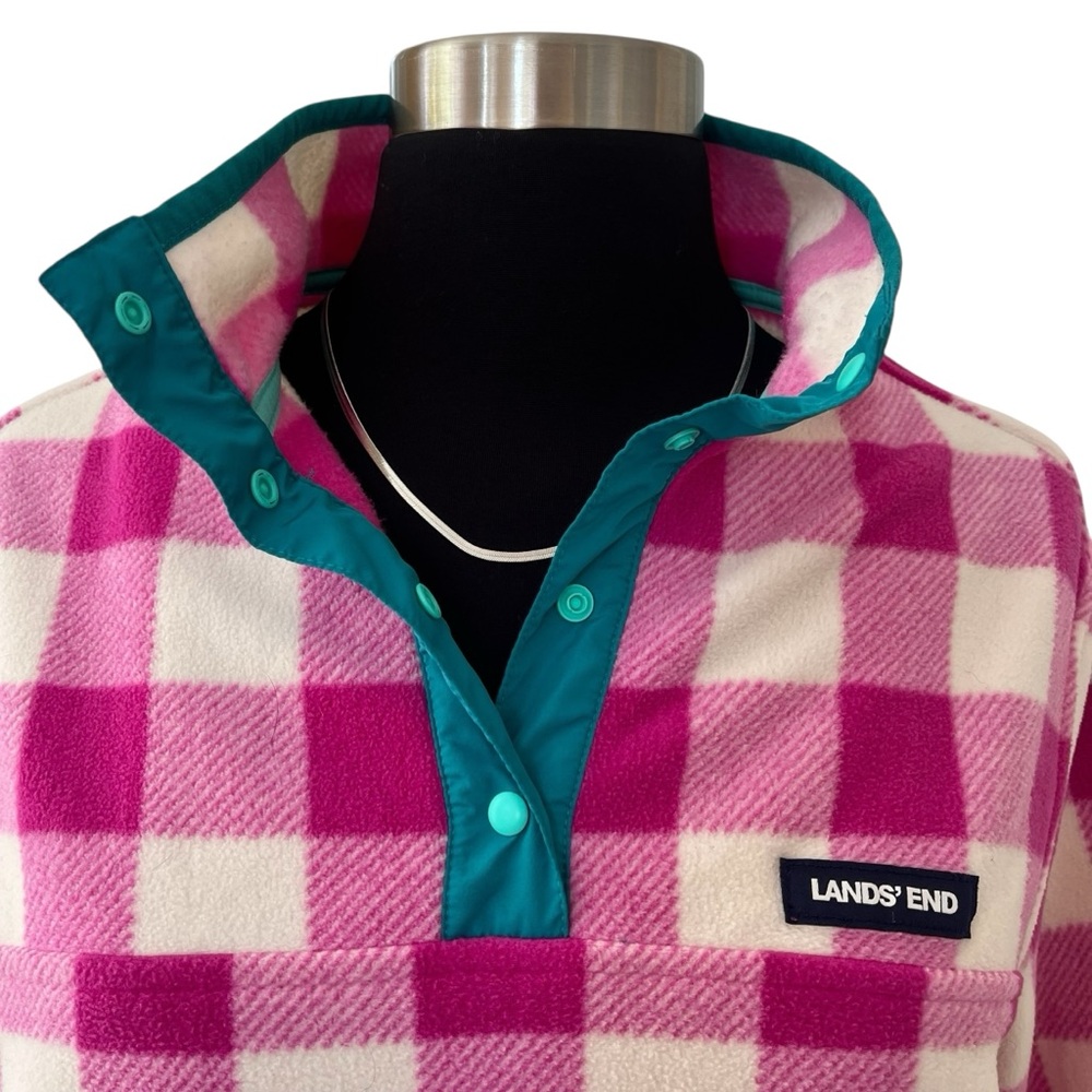 Lands’ End Heritage pullover fleece verbena buffalo check snap neck M - Picture 3 of 10